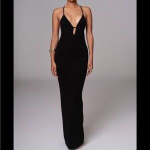 JLUXLABEL Black Sleeveless Halter Bodycon Gown